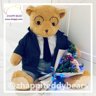 Oppa 2 Teddy Bear With Suit and Tie (55cm) with Mini Flower Bouquet